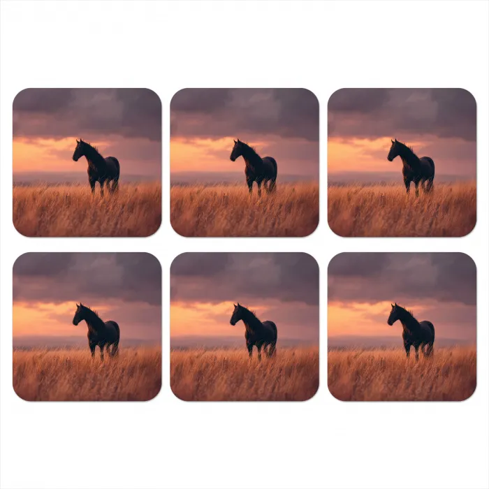 Paard - Wolken - Open veld onderzetter kurk middel -3d