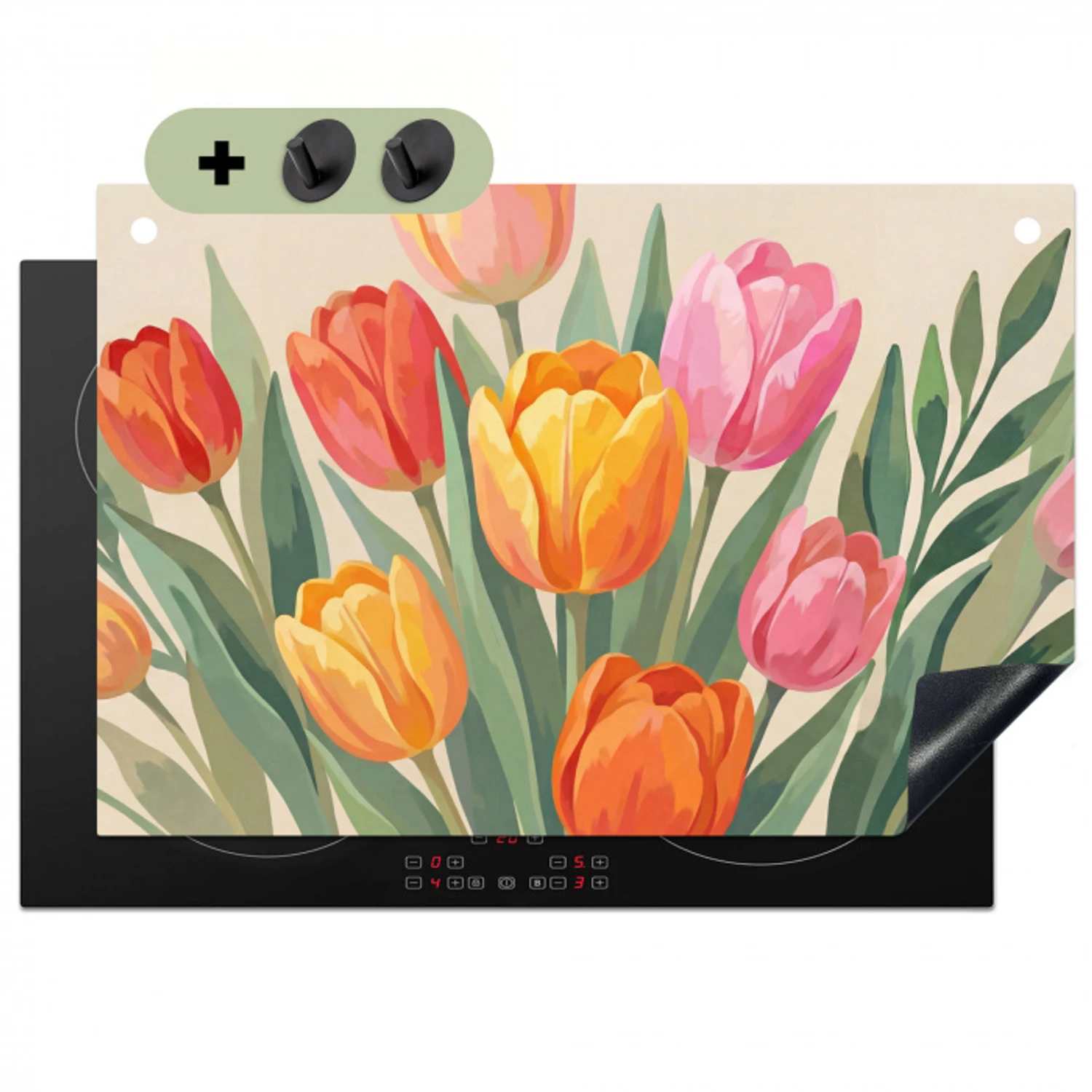 Tulpen - Abstract - Kleurrijk Inductie beschemer met haakjes klein -3d