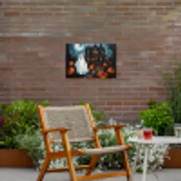 Halloween - Spookhuis - Pompoen - Spook Tuinposter op houten frame 2 cm dik klein -sfeer3