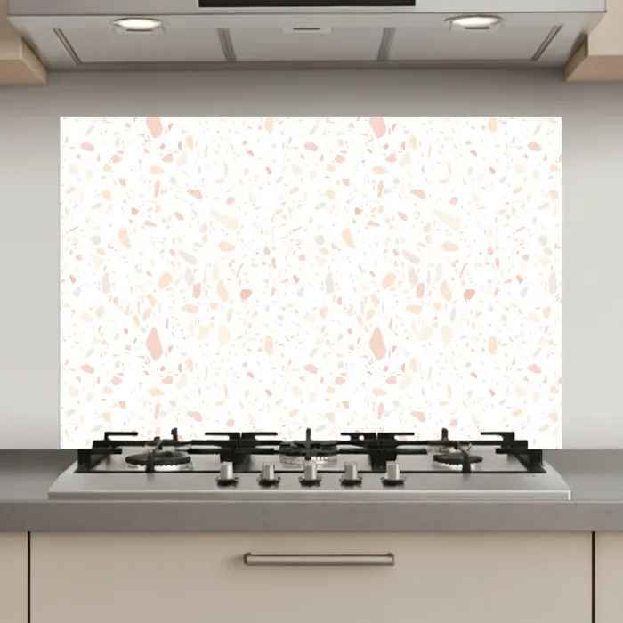 Terrazzo -  Patroon - Wit - Perzik keuken achterwand spatscherm klein 900 -3d_website