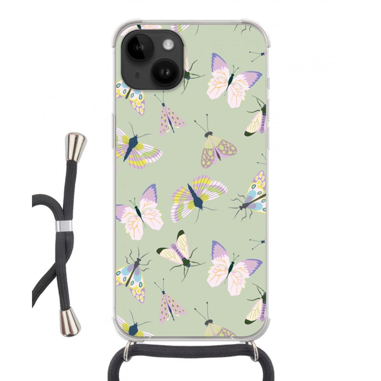 Vlinders - Insecten - Groen - Kleurrijk Crossbody Case iPhone 14 middel -3d