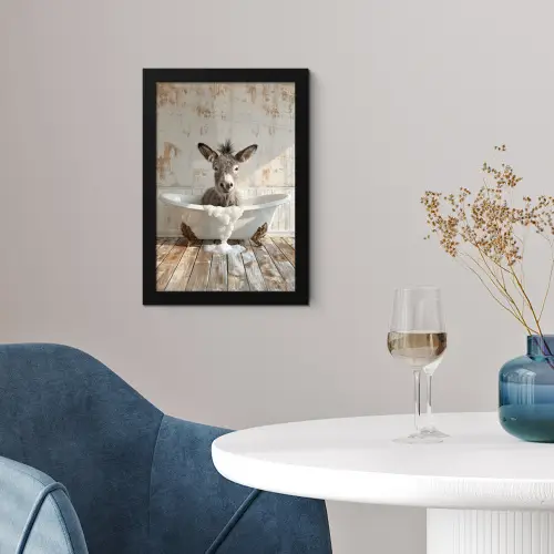 Ezel - Dieren - Badkuip - Schuim fotolijst zwart zonder passe partout klein -sfeer4