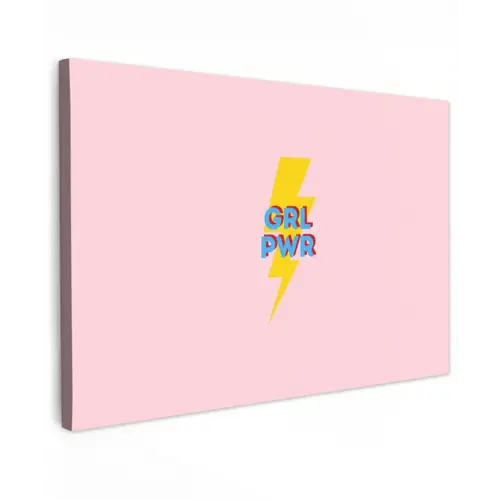 Grl pwr - Bliksem - Roze Tuinposter op houten frame 2 cm dik klein -3d
