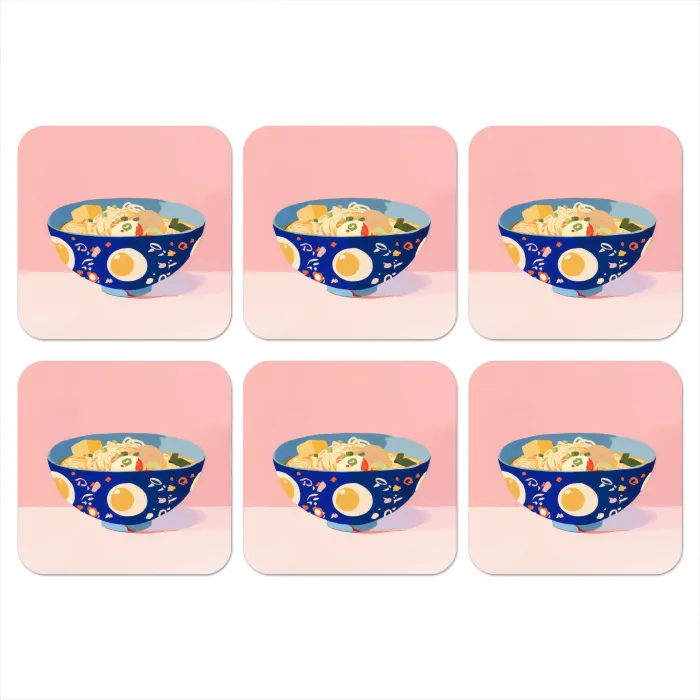 Noodles - Kom - Blauw - Illustratie onderzetter kurk middel -3d