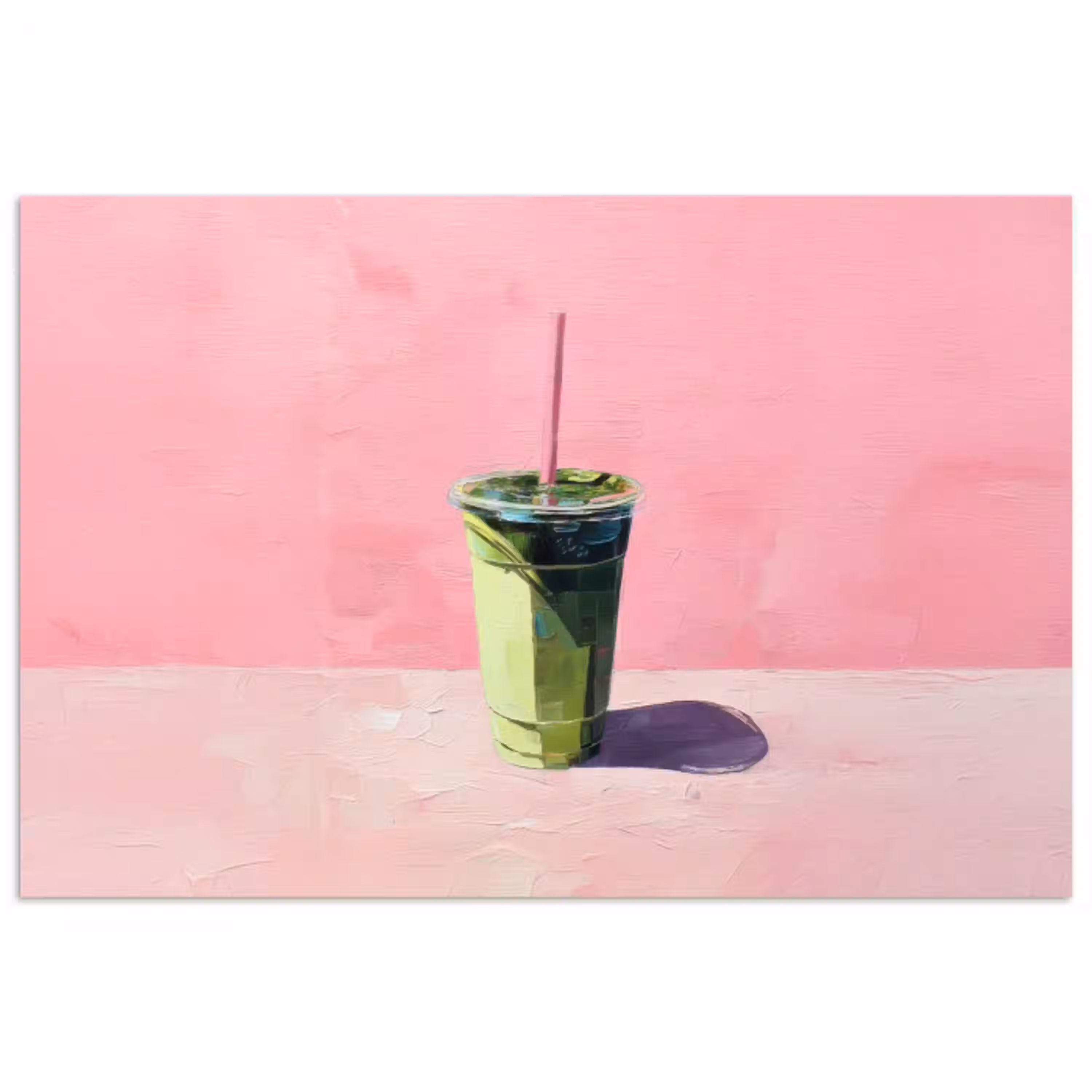Beker - Rietje - Minimalistisch - Groen poster papier klein -3d