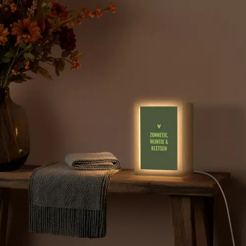Donkergroen - Quote - Zon - Zomer Light Box met kabel (Tafellamp) klein -sfeer4