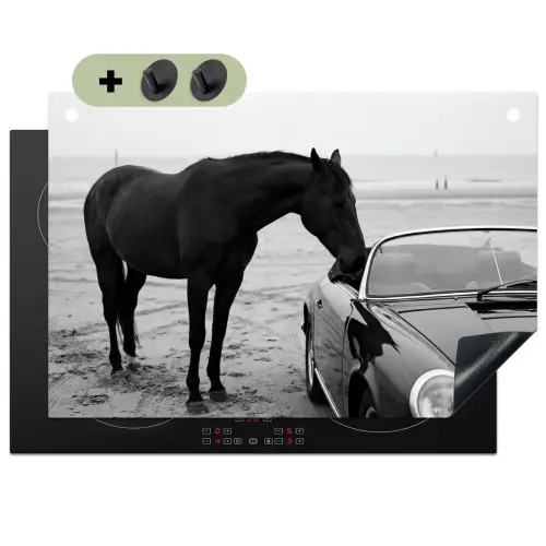 Paard - Auto - Zwart - Wit Inductie beschemer met haakjes klein -3d