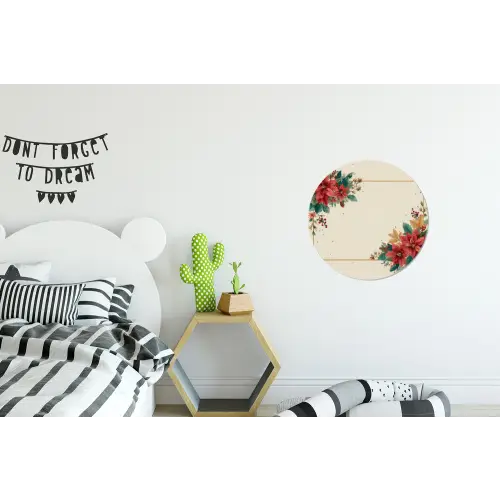 Kerst - Poinsettia - Omlijsting - Kleurrijk Wandcirkel aluminium klein -kinderkamer