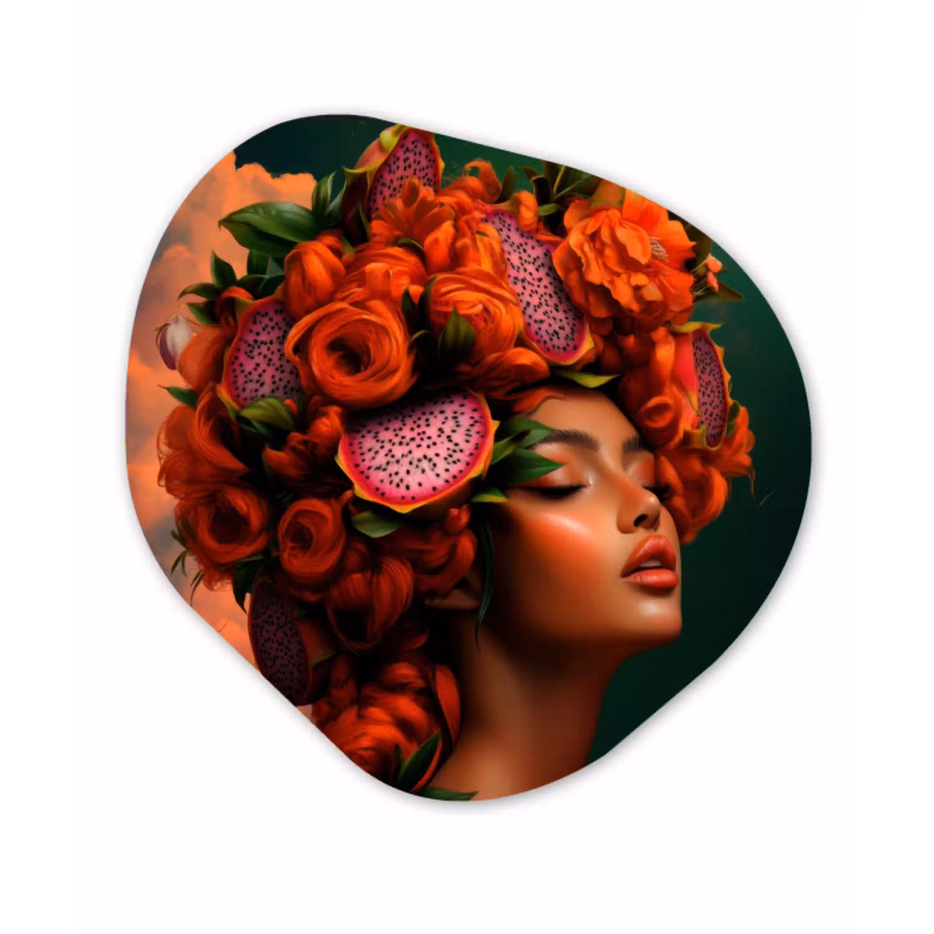 Vrouw - Drankenfruit - Rozen Wandcirkel Organisch Plexiglas middel -3d