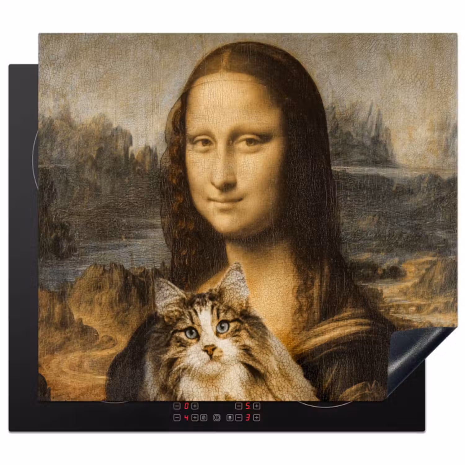 Inductie beschermer - Mona Lisa - Kat - Leonardo da Vinci - Vintage - Kunstwerk - Oude meesters - Schilderij