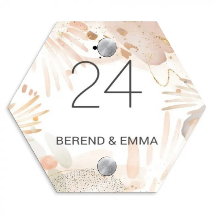 Abstract beige - Klassiek Naambord Hexagon klein -3d