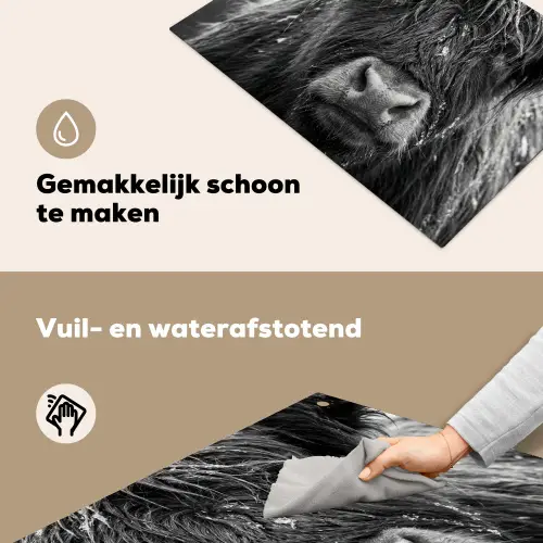Schotse hooglander - Zwart - Wit - Sneeuwvlokken Inductie beschemer met haakjes klein -ky-schoon-nl