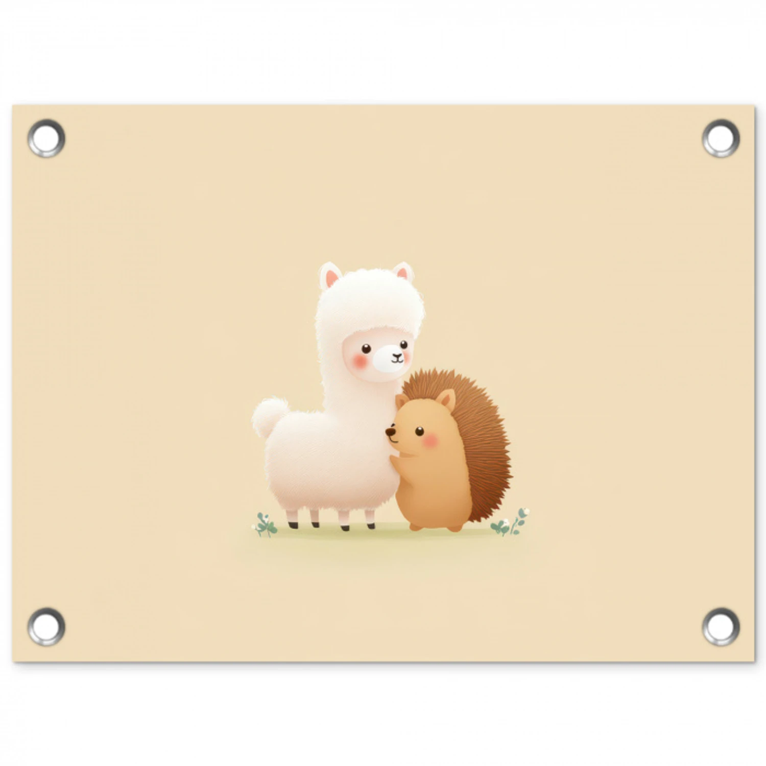 Alpaca - Egel - Bruin - Knuffelen tuinposter los doek klein -3d