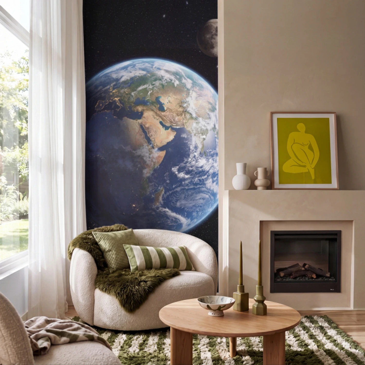 Aarde - Ruimte - Blauw - Groen Behang Vinyl klein -sfeer2
