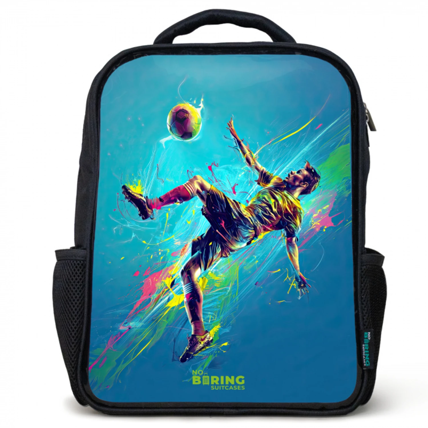 Neon - Voetbal - Schop - Kleurrijk Rugzak - Zwart middel -3d