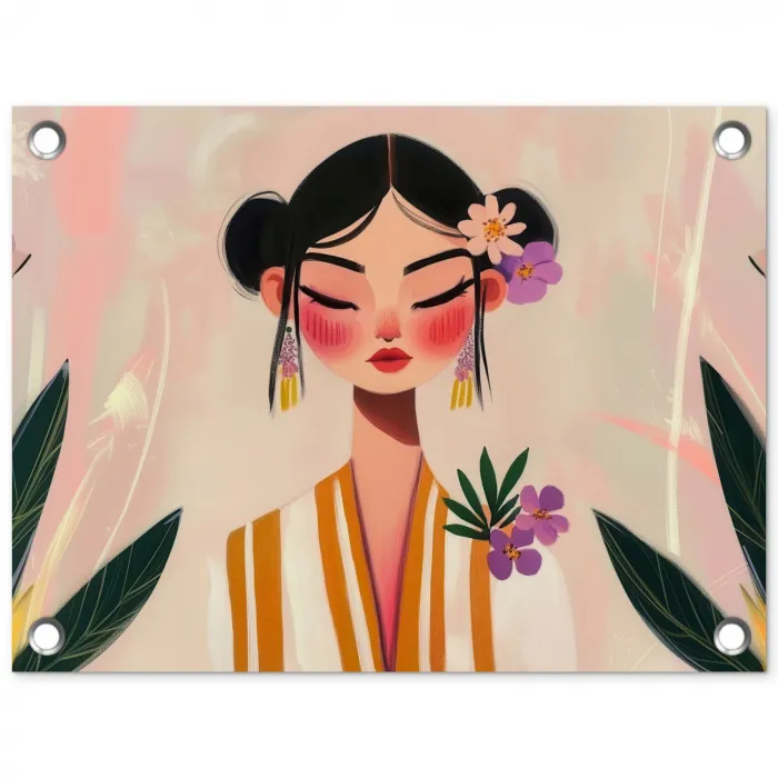 Vrouw - Bloemen - Pastel tuinposter los doek klein -3d