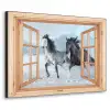 Doorkijk - Paarden - Winter - Dieren - Natuur - Hout Textielframe - compleet frame klein -3d