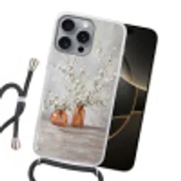Vazen - Bloemen - Oranje Hoesje iPhone 16 Pro Max met koord klein -sfeer1
