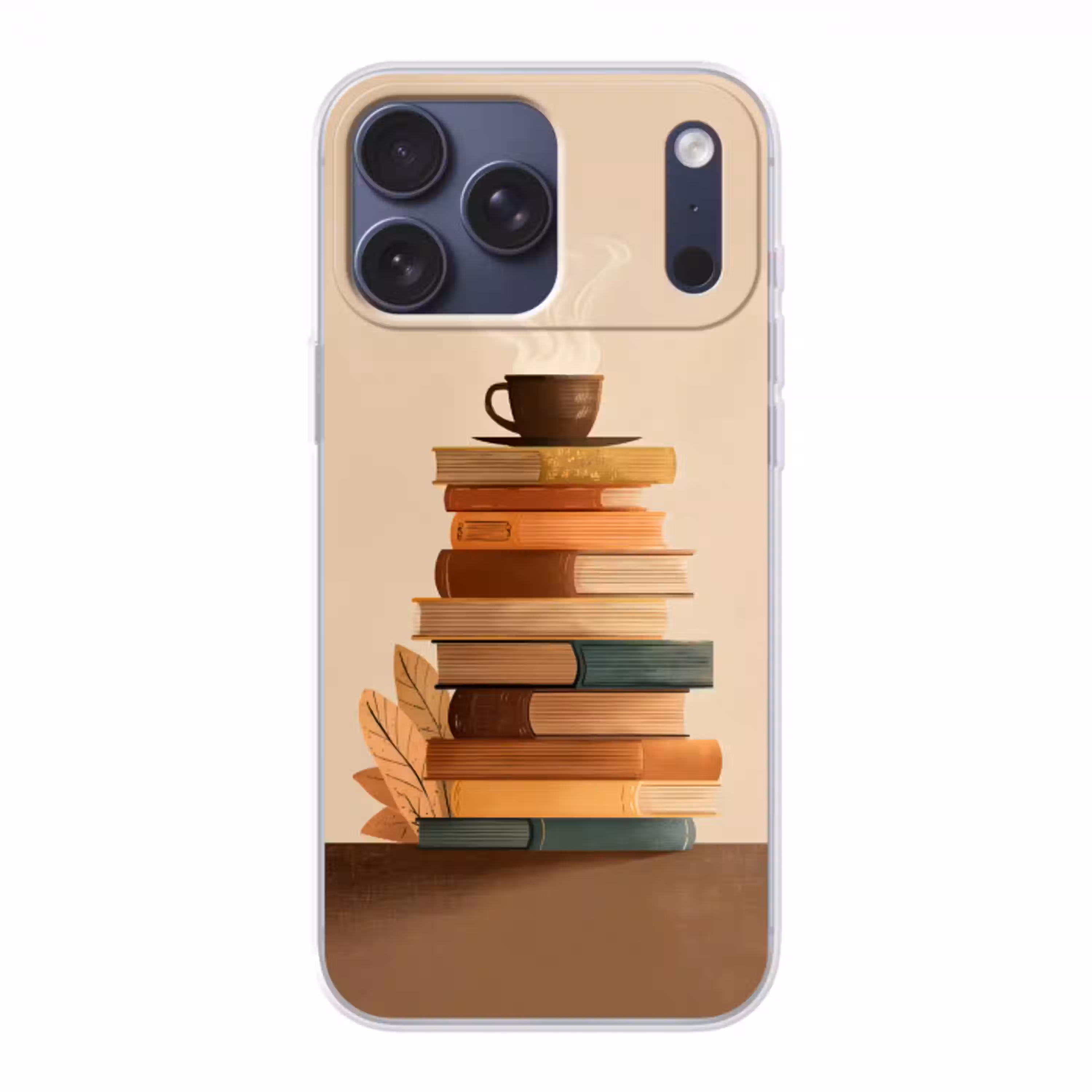 Boeken - Toren - Koffie - Beige Telefoonhoesje iPhone 17 Pro Max klein -3d