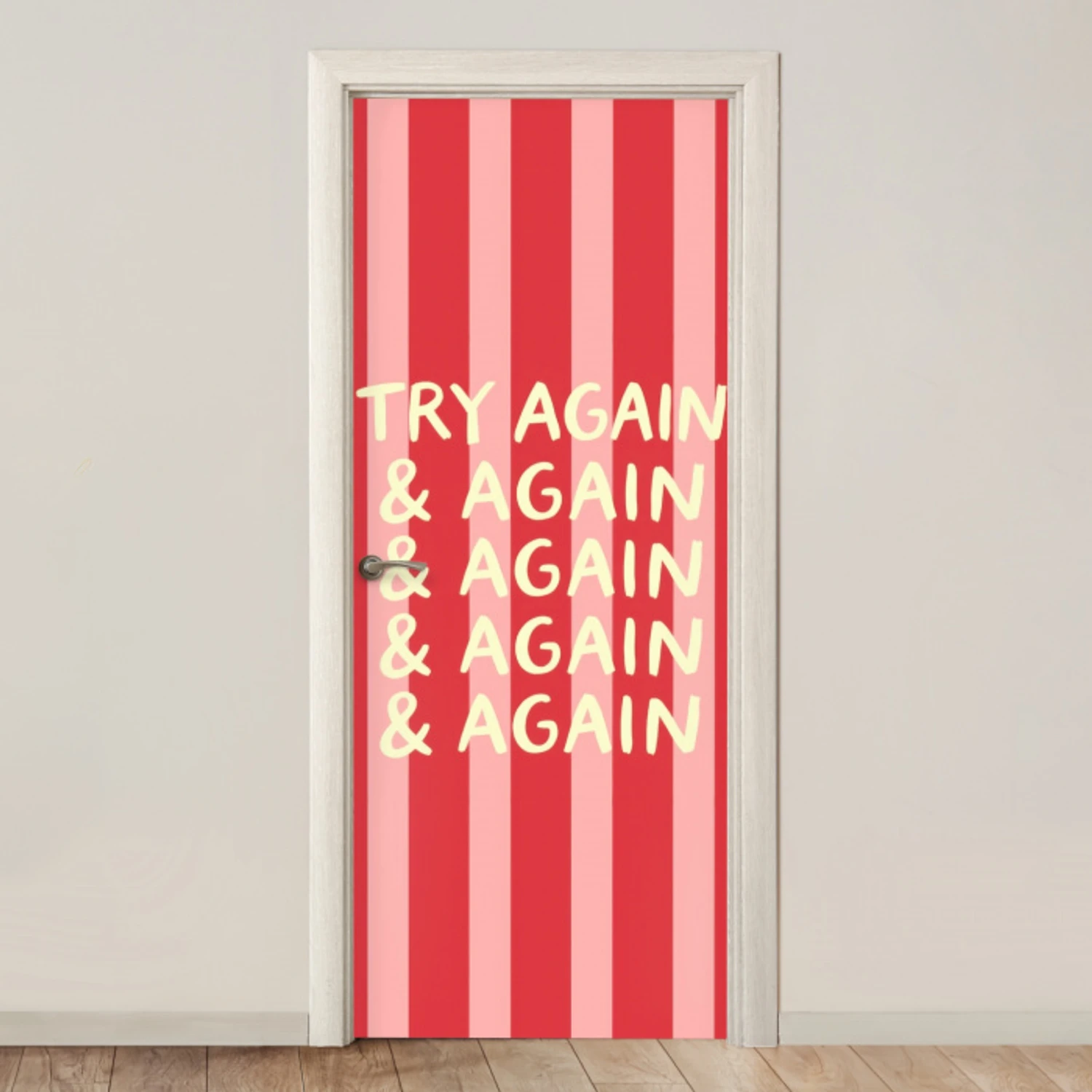 Strepen - Rood - Try again deurposter klein -3d_beige