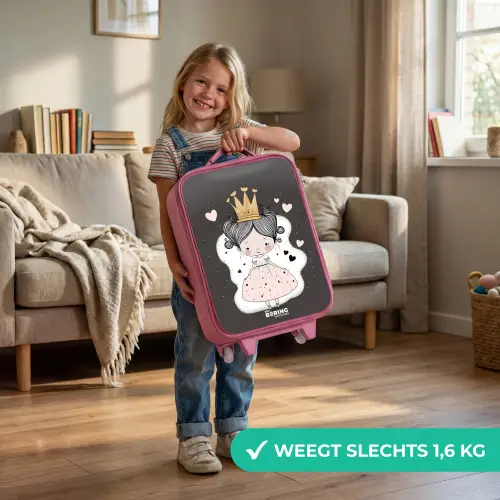 Kleine prinses op zwarte achtergrond Kinderkoffer - Roze klein -sfeer2_NL