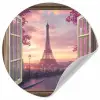 Doorkijk - Parijs - Eiffeltoren - Roze - Kersenbloesem Wandcirkel behangsticker klein -3d