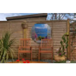 Doorkijk - Berg - Landschap - Uitzicht - Meer Wandcirkel tuinposter met ringen klein -buiten3