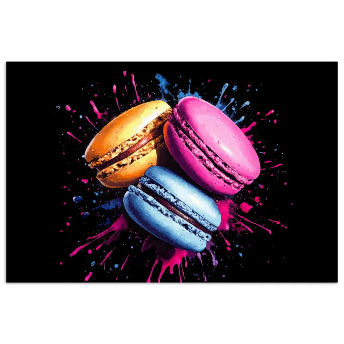 Macarons - Dessert - Graffiti - Kleurrijk - Roze - Blauw - Geel poster papier klein -3d