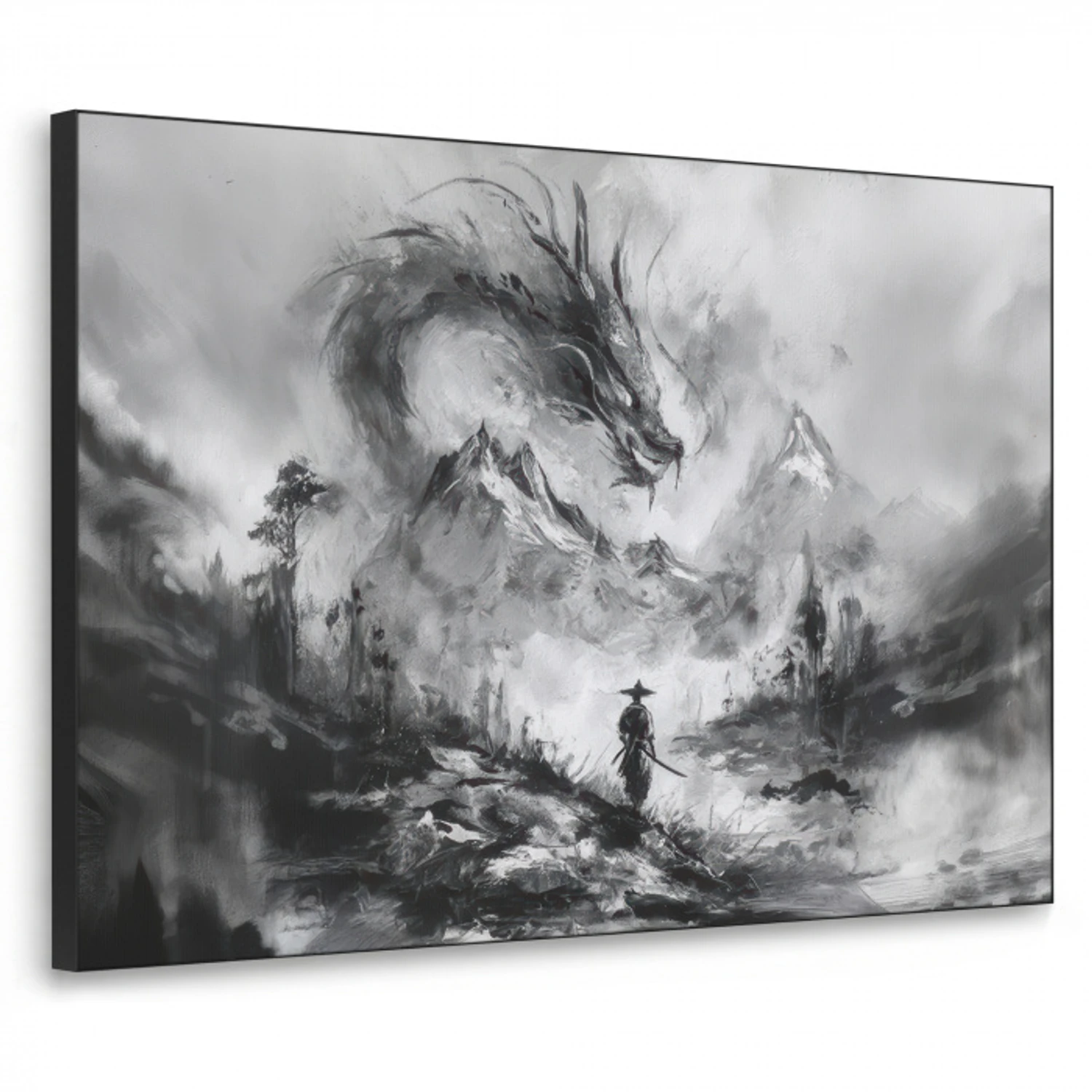 Krijger - Draak - Grijs Textielframe - compleet frame klein -3d
