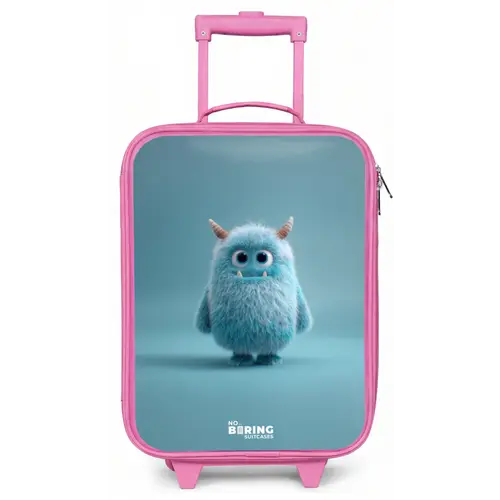 Blauw pluizig monster met hoorns Kinderkoffer - Roze klein -zz3dotto