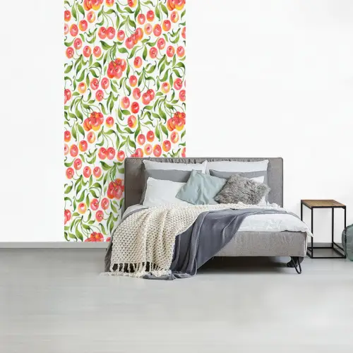 Patroon - Kersen - Wit fotobehang vinyl groot 64 -slaapkamer