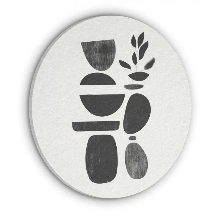 Japandi - Zwart - Abstract Akoestische PET Vilt - Rond klein -3d
