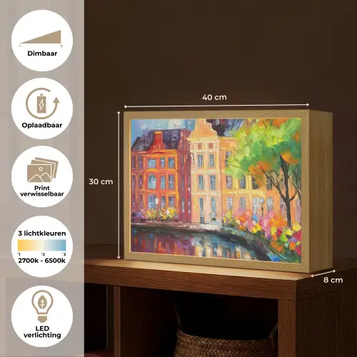 Olieverf - Amsterdam - Kunst - Kleurrijk Light Box met batterij (Wandlamp) middel -USP_websiteoverzichtNL
