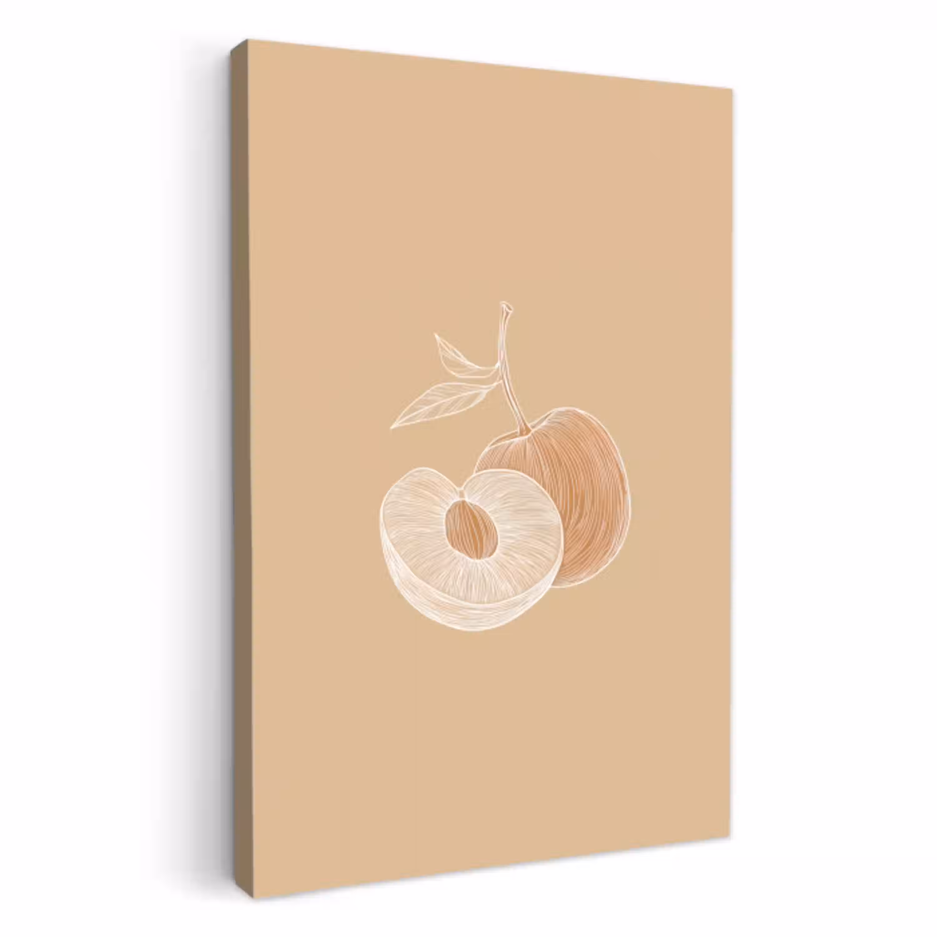 Perzik - Lijntekening - Pit - Beige KitchenYeah - Keuken - Canvas klein -3d