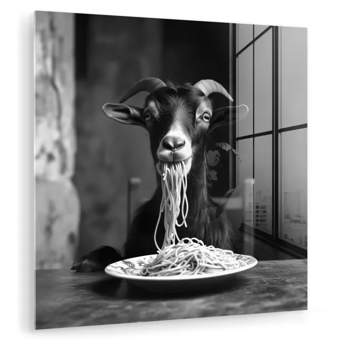 Geit - Bord - Spaghetti - Zwart Wit plexiglas 5mm klein -zzzproduct_nieuw