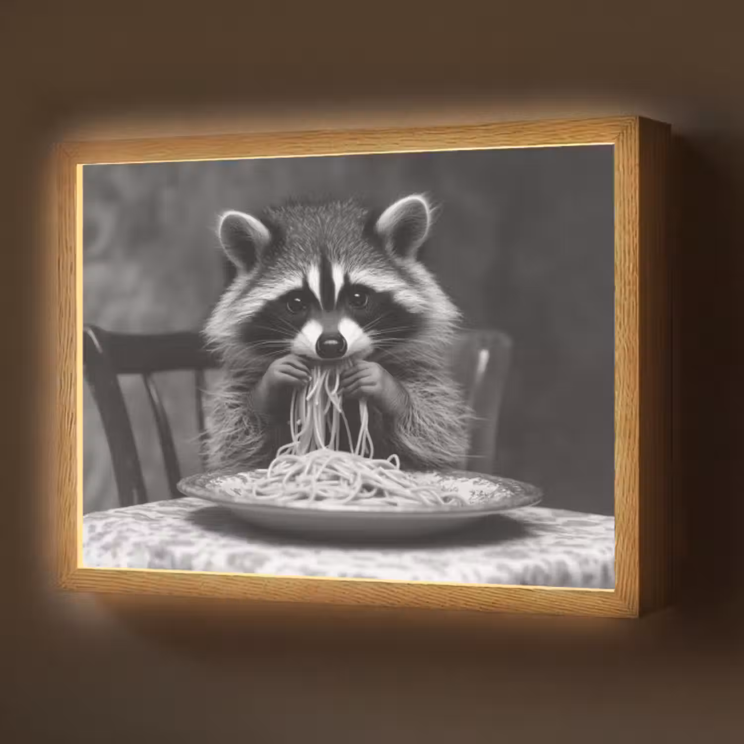 Lightbox - Wandlamp - Wasbeer - Cute - Pasta - Tafelkleed - Zwart - Wit