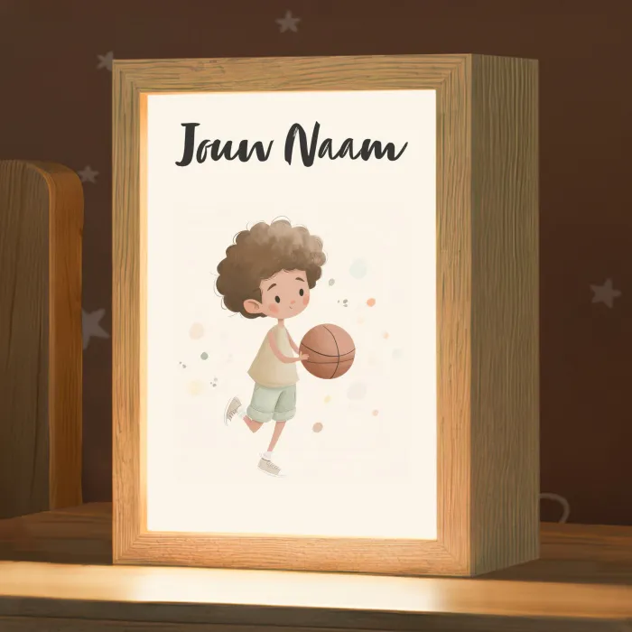 Beige - Jongen - Stippen - Basketbal Light Box met kabel (Kinderlampje) klein -zzz_3d_website