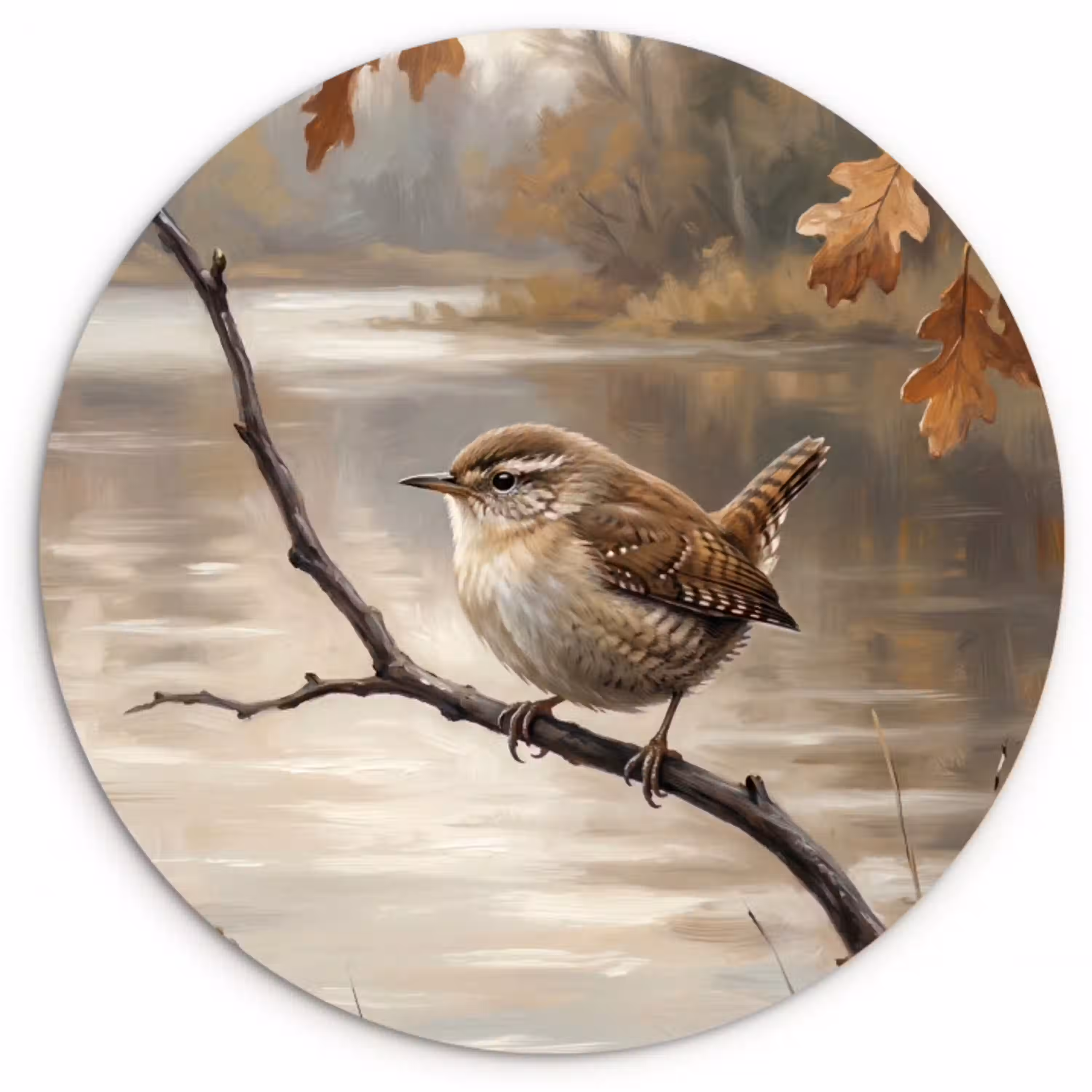 Winterkoninkje - Tak - Rivier - Natuur - Sfeervol Wandcirkel kunststof plaat 5mm dik klein -3d