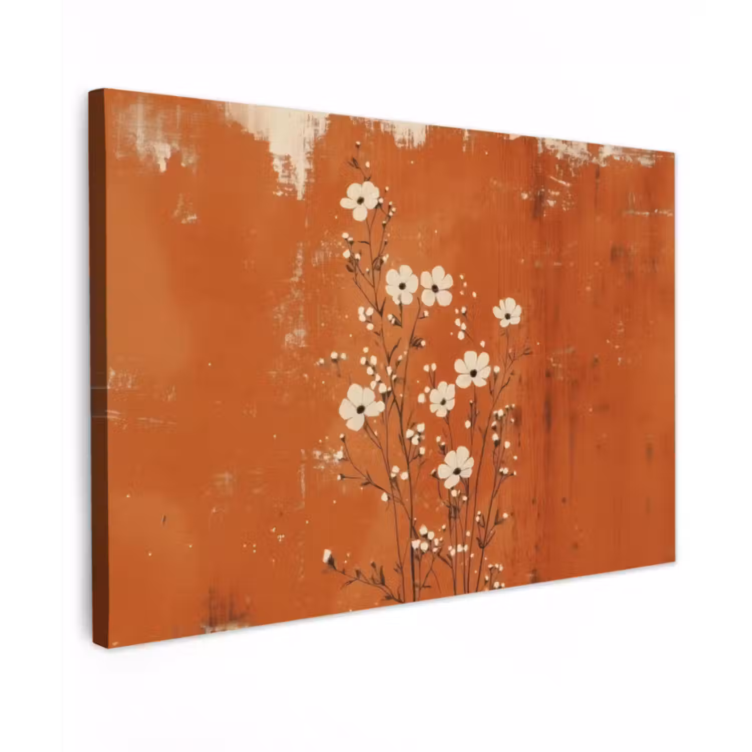 Canvas schilderij - Bloemen - Wit - Subtiel - Roestkleur