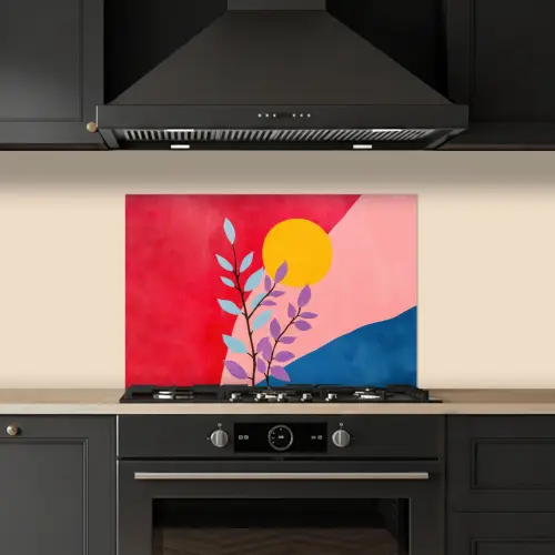 Bladeren - Zon - Abstracte vormen keuken achterwand spatscherm klein -sfeer1
