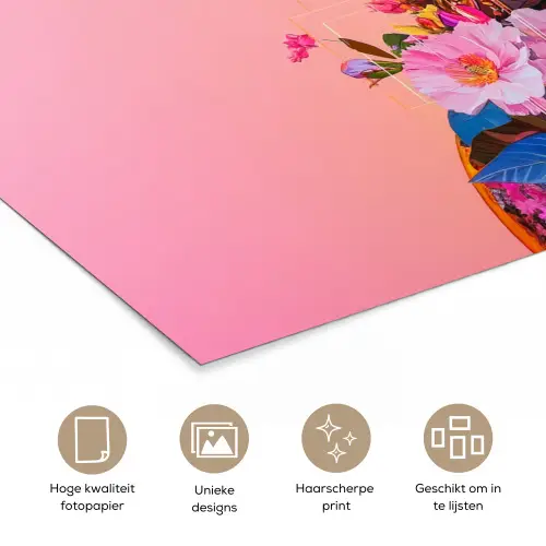 Kleurrijk - Bloemen - Vrouw - Zon poster papier klein -closeup_NL