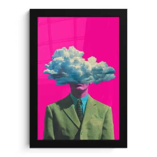 Man - Pak - Wolk - Roze fotolijst zwart zonder passe partout klein -3d