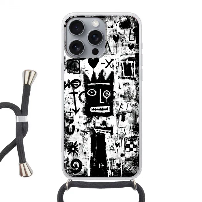 Vormen - Gezocht - Zwart - Abstract Hoesje iPhone 16 Pro Max met koord klein -3d