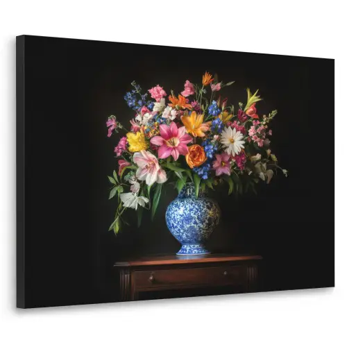 Kleur - Vaas - Bloemen - Boeket Textielframe zwart klein -3d