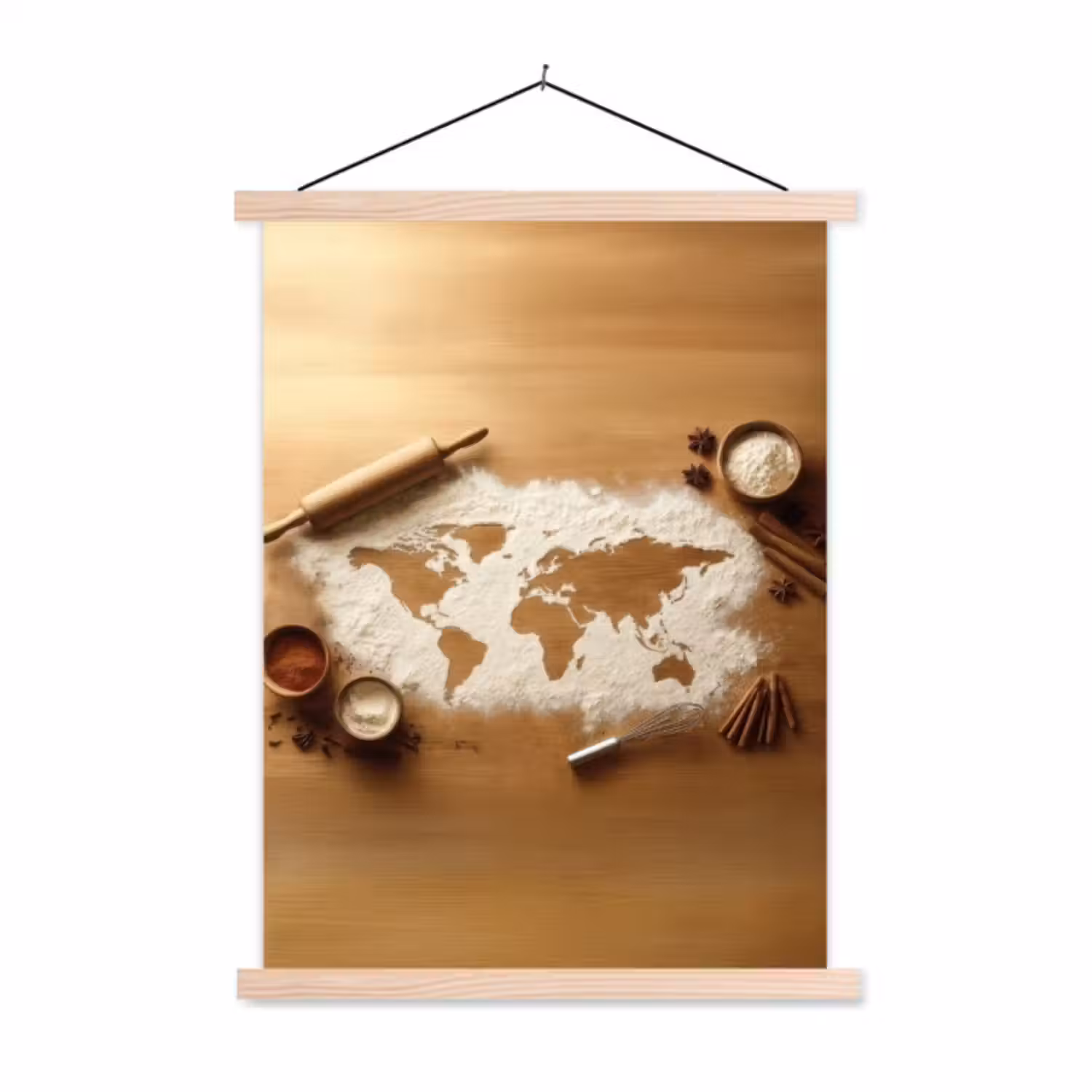 Stoffbild - Holz - Weltkarte - Backen - Küche