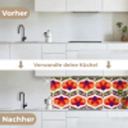 Retro - Flower Power - Vintage - Kleuren keuken achterwand 2 middel 871 -voor-na_DE