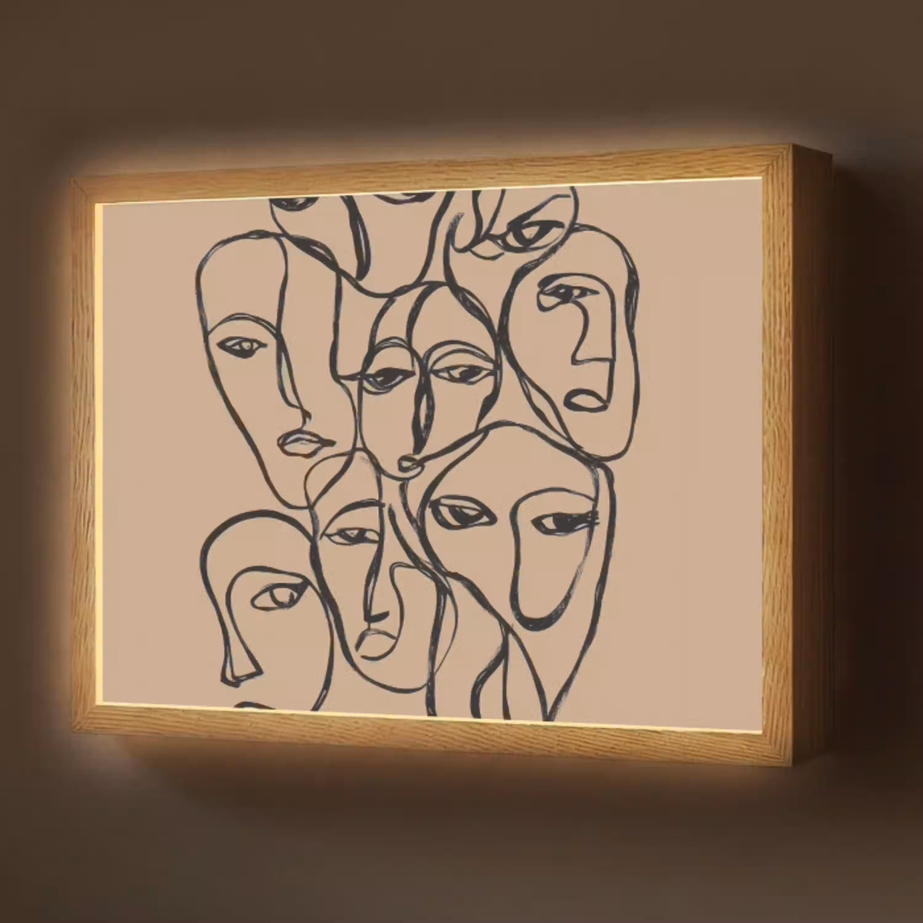 Gezichtenzee - Lijntekening - Abstract Light Box met batterij (Wandlamp) middel -z3d_website