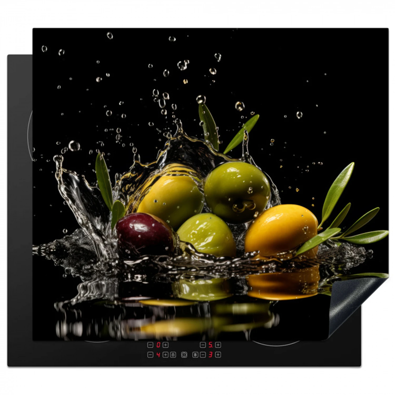 Olijven - Groen - Water - Zwart Inductie beschermer vinyl 3mm middel -3d