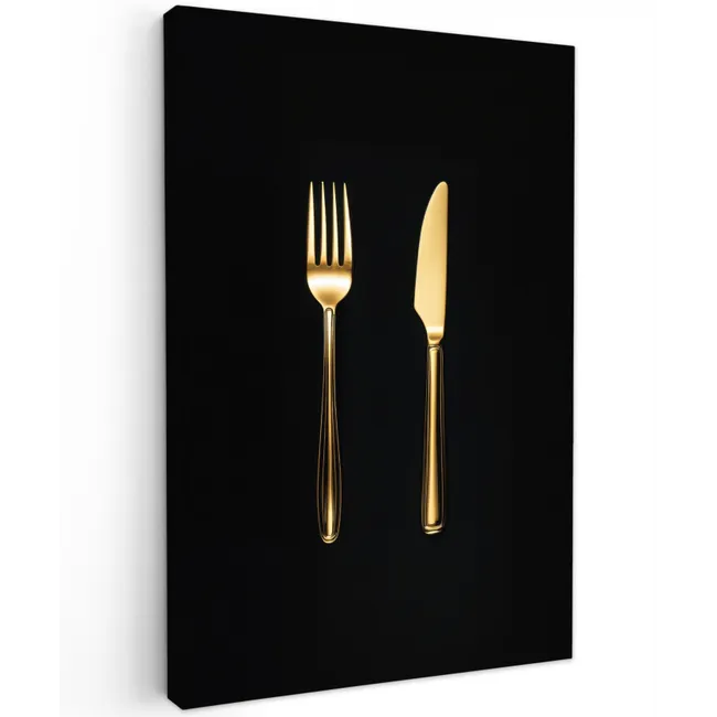 Bestek - Goud - Mes - Vork Tuinposter op houten frame 2 cm dik klein -3d