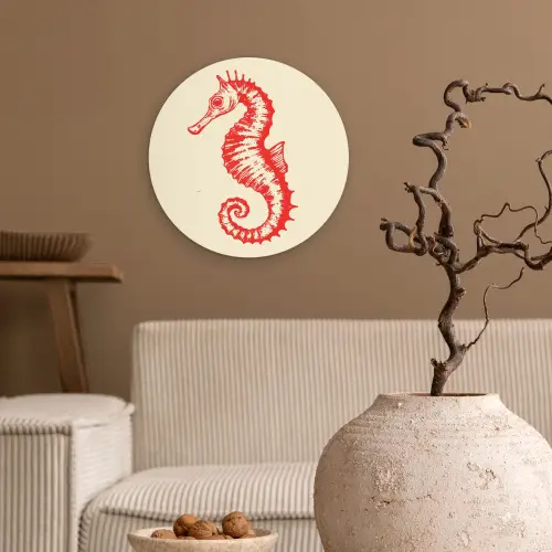Zeepaardje - Rood - Fijne details Wandcirkel kunststof plaat 5mm dik klein -sfeer1